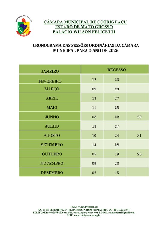 Calenário Sessões