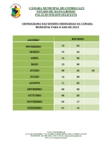 Calendário das Sessões de 2025